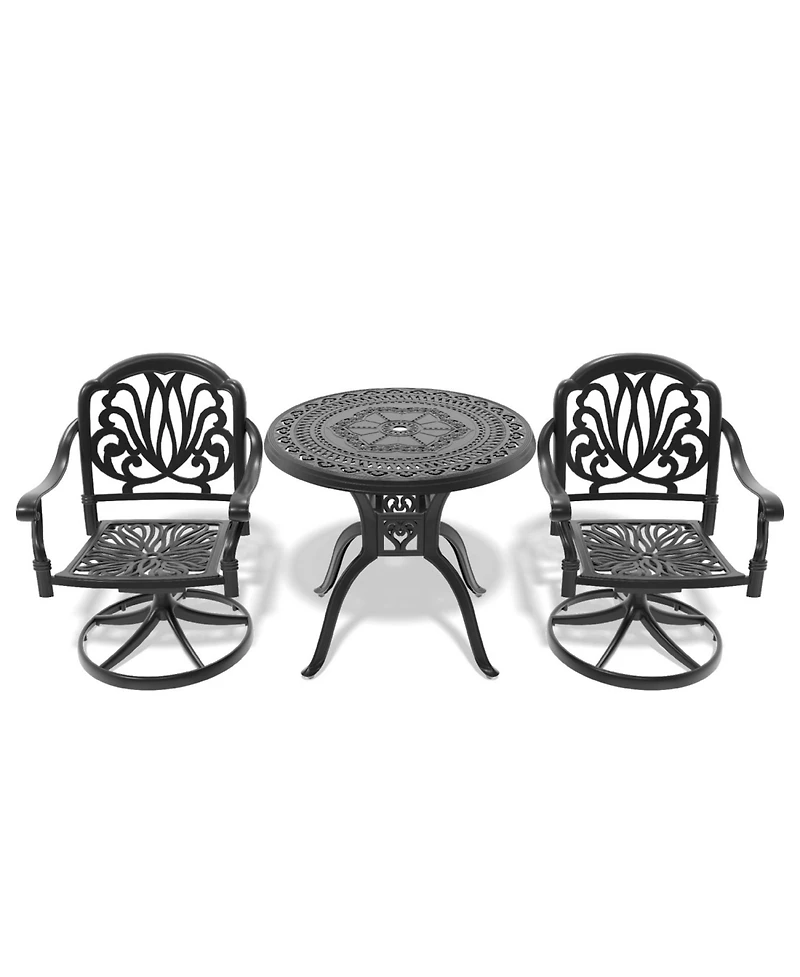 Streamdale 3-Pc Cast Aluminum Set, 2 Swivel Chairs & 31,5" Round Table