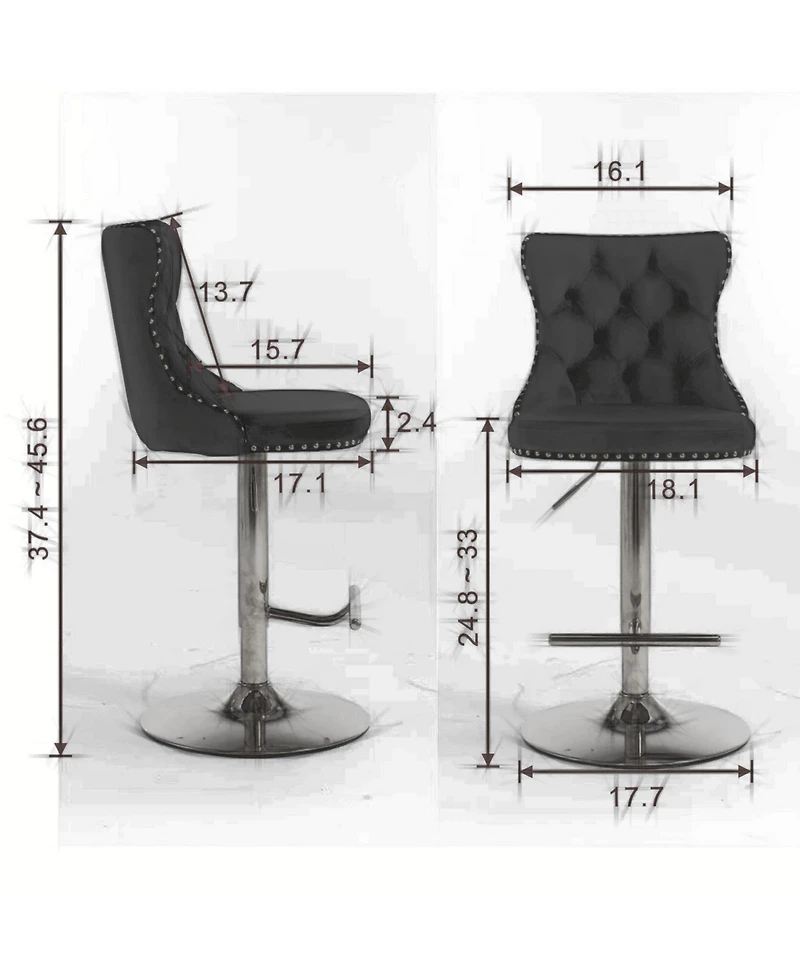 Set of 2 Swivel Velvet Barstools Adjustable Height Upholstered Bar Stools with Tufted Back Chrome Base for Kitchen Island Home Pub-The Pop