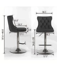 Set of 2 Swivel Velvet Barstools Adjustable Height Upholstered Bar Stools with Tufted Back Chrome Base for Kitchen Island Home Pub-The Pop