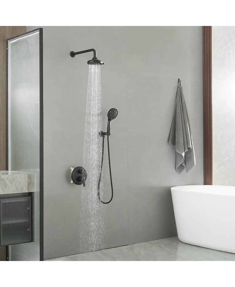 Single Handle 2-Spray Shower Faucet Set 1.8 Gpm with Valve Dual Handheld Shower Head with High Pressure in Matte Black