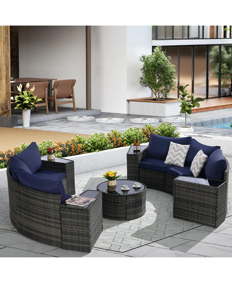 Streamdale 11-pc Half-Moon Patio Set, Sectional Sofa & Glass Coffee Table