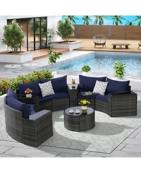 Streamdale 11-pc Half-Moon Patio Set, Sectional Sofa & Glass Coffee Table
