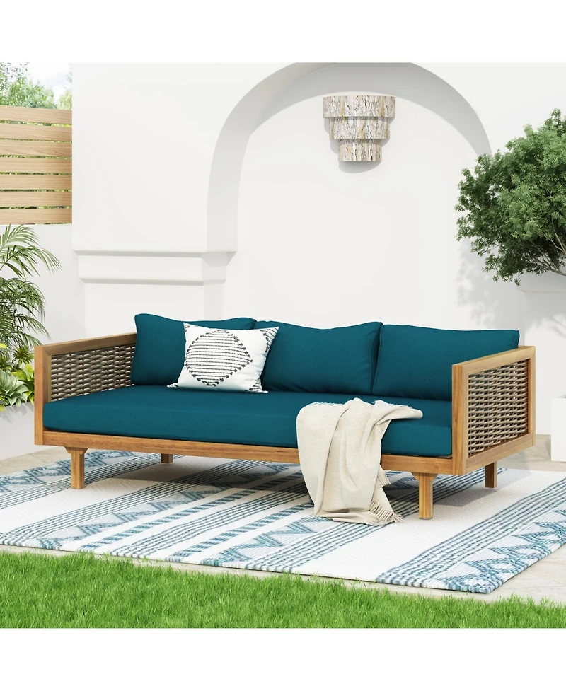 Streamdale Acacia Wood Outdoor Daybed with Rattan Armrests