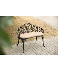 Streamdale Tulip Patio Bench, Metal, Floral Rose, Black/White Cushion