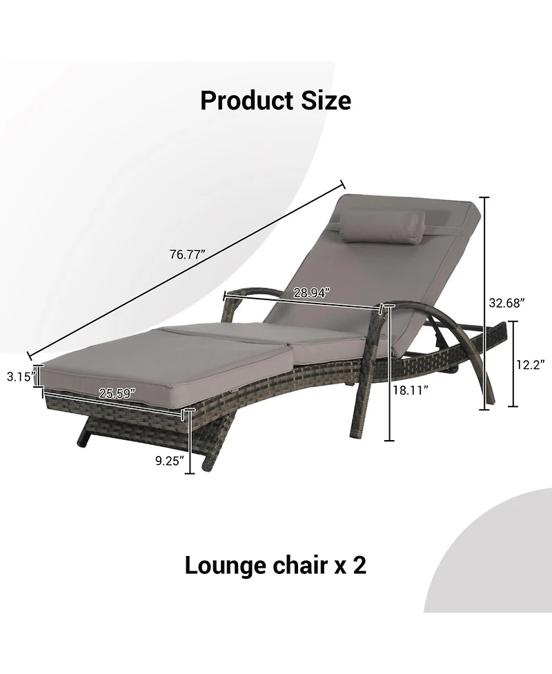 Streamdale Outdoor Wicker Reclining Lounge Chair Set, Cushioned, 150° Recline