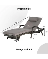 Streamdale Outdoor Wicker Reclining Lounge Chair Set, Cushioned, 150° Recline