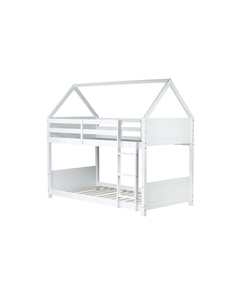 Streamdale White Twin Over Twin Bunk Bed with Ladder and Safety Rails