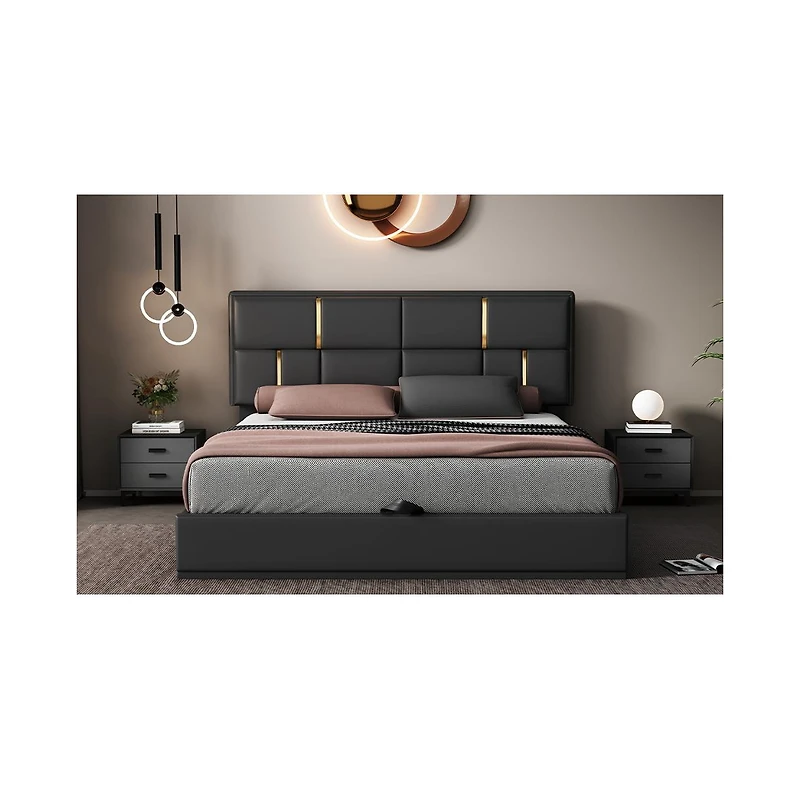 Streamdale Queen Size Upholstered Platform Bed with Hydraulic Storage System,No Box Spring Needed,Black