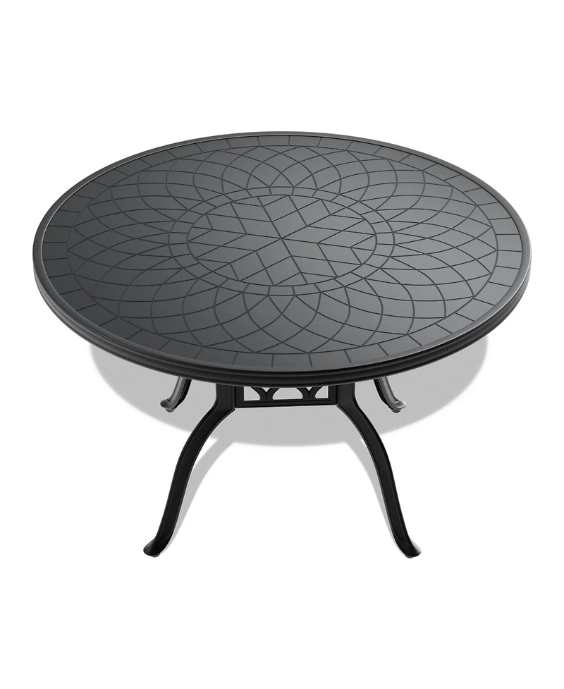 Streamdale 7-Pc Cast Aluminum Dining Set, 6 Swivel Chairs, 47" Round Table, Black Frame