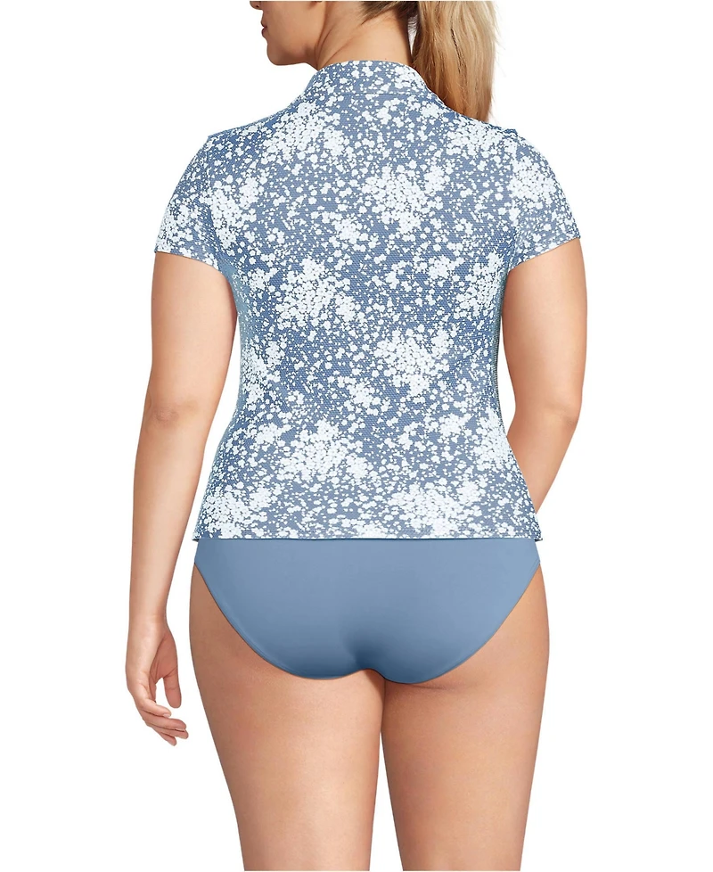 Lands' End Plus SunShade Upf 50 Short Sleeve Pique Johnny Collar Rash Guard