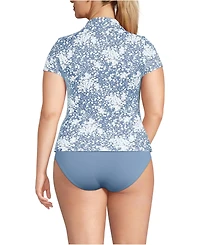 Lands' End Plus SunShade Upf 50 Short Sleeve Pique Johnny Collar Rash Guard