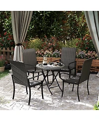 Outsunny Set of 4 Outdoor Wicker Dining Chairs with Armrests,