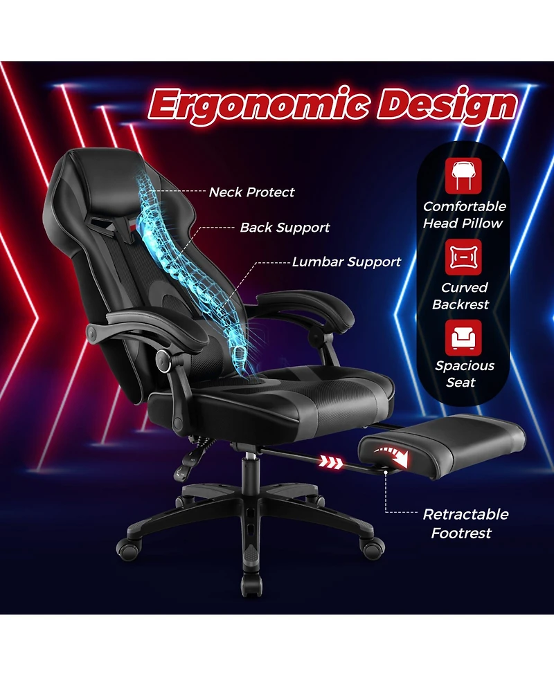 Gaming Chair Racing Style Swivel Chair with Footrest and Adjustable Lumbar Pillow