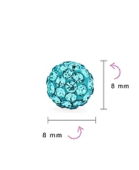 Bling Jewelry Set of 3 Elegant Round 8MM Glittering Pave Crystal Disco Ball Stud Earrings .925 Sterling Silver