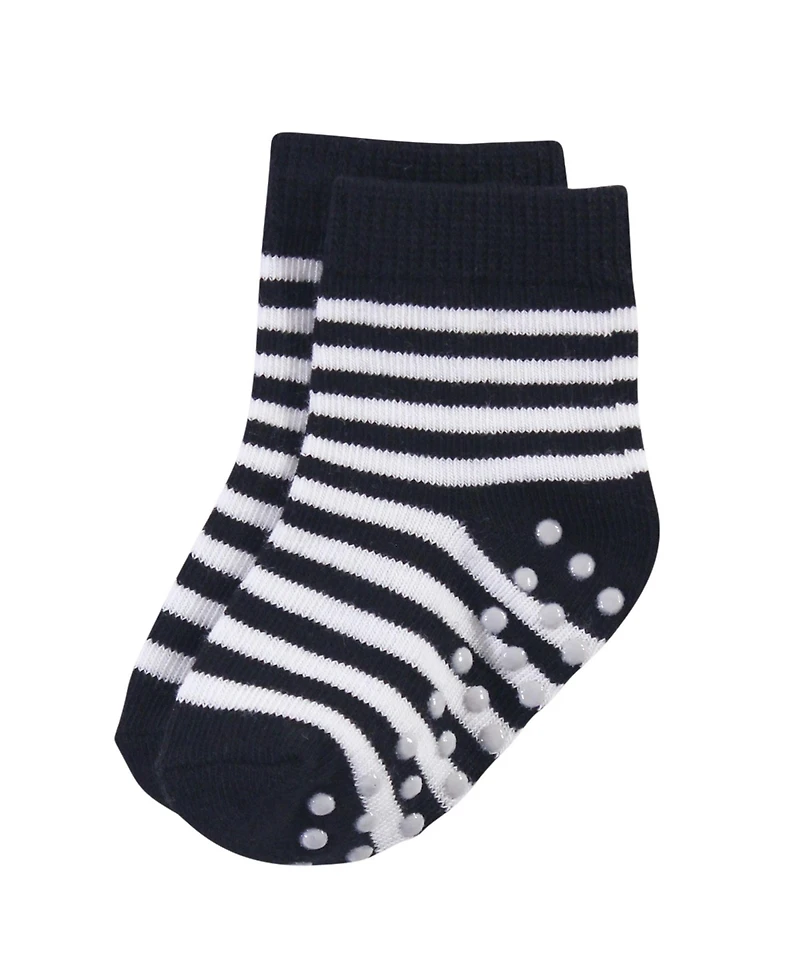 Touched by Nature Baby Boys Organic Cotton Socks with Non-Skid Gripper for Fall Resistance, Blue Black, 6-12 Months