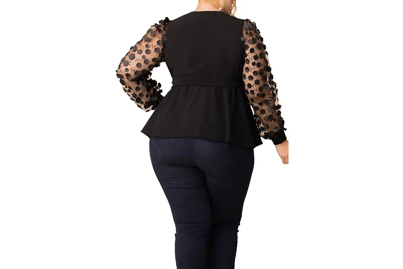 Kiyonna Plus Scattered Petals Long Sleeve Wrap Top