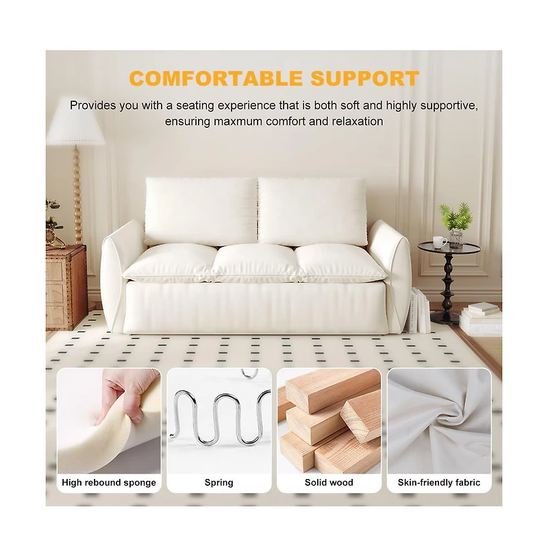 Streamdale 70" Convertible Sofa Sleeper Bed, 3-Seat Velvet Loveseat with Pillow and Blanket Set (Beige)