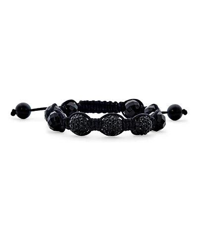 Bling Jewelry Black Pave Crystal Ball Bracelet Cord String Adjustable