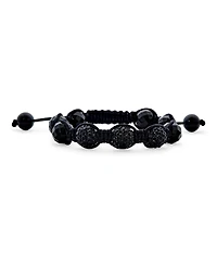 Bling Jewelry Black Pave Crystal Ball Bracelet Cord String Adjustable