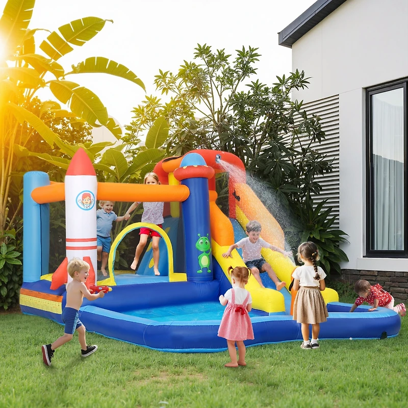 Qaba 5 in 1 Inflatable Bounce House Water Slide with 550W Blower
