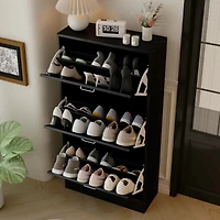 Wooden 3-door white shoe cabinet, shutter door drawers