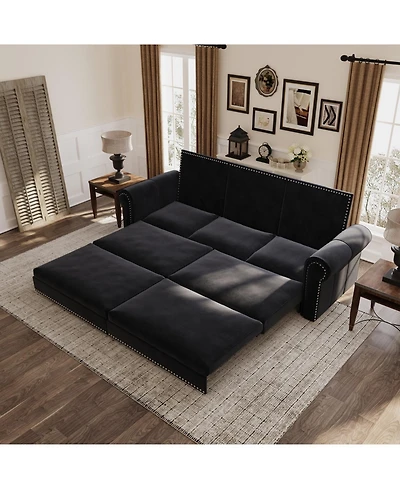 Streamdale Chesterfield Convertible Sleeper, 3-in-1 Velvet Multi-Functional Sofa Bed - King Size