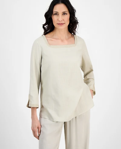 Jm Collection Women's Square-Neck 3/4-Slit-Sleeve Blouse, Exclusively at Macy's
