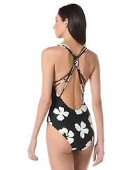 Vince Camuto Women's Floral-Print Plunge One-Piece Swimsuit