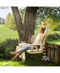 Outsunny 5 Ft Wooden Porch Swing 3-Seater with Cupholders,