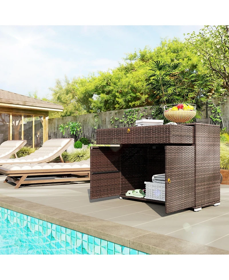 Outsunny Outdoor Towel Rack for Pool w/ Drawer & Cabinet
