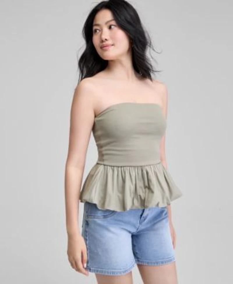 Now This Womens Cotton Bubble Hem Strapless Top P Xs Xxl Exclusively At Macys