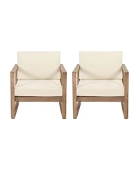 Outdoor Acacia Club Chairs (Set of 2), Brown Wash, Beige Cushions