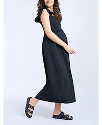 Women's Sleeveless Ruffle Shoulder Smocked Maxi Dress - Motherhood Maternity