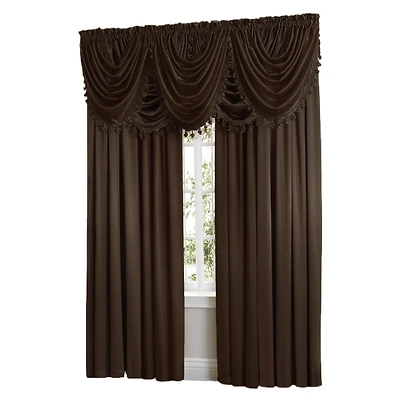 Kate Aurora 9 Piece Rod Pocket Semi Sheer Brown Window Curtains & Tasseled Valance Set