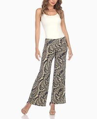 White Mark Women's Paisley Print Wide Leg Pants