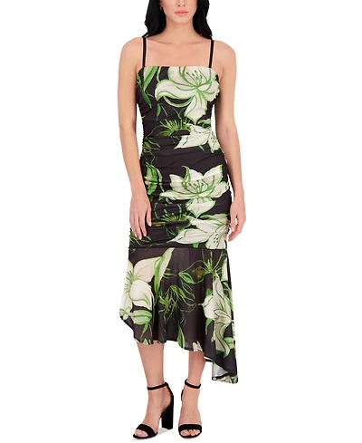 Siena Women's Printed Stretch-Mesh Asymmetric Midi Dress