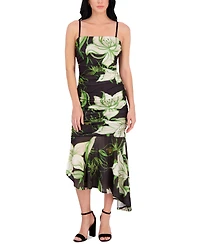 Siena Women's Printed Stretch-Mesh Asymmetric Midi Dress