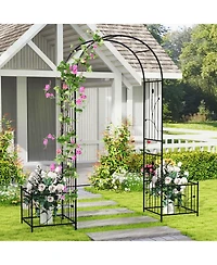 2 in 1 Garden Arbor with 2 Side Planters and 8 Ground Stakes