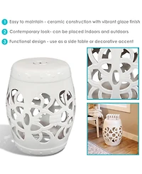 Knotted Quatrefoil Decorative Ceramic Garden Stool - 18" - White