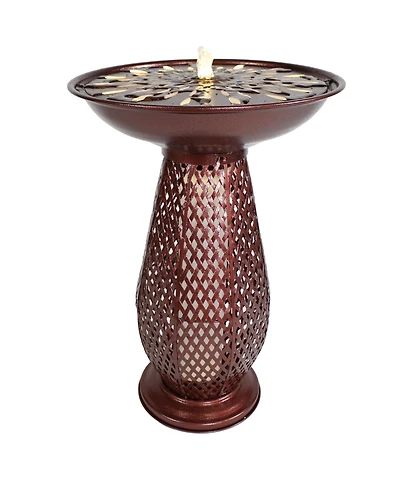 Outdoor Bird Bath Water Fountain with Metal Crosshatch Design - 28.5-Inch - Includes Led Lights
