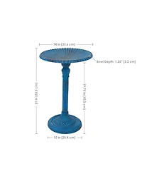 Art Deco Sunburst Cast Aluminum Metal Bird Bath - Blue Patina - 14"