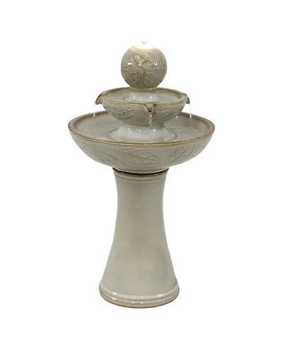 Gentle Glow 2-Tier Ceramic Outdoor Fountain with Led Lights - 26.5" H - Off-White