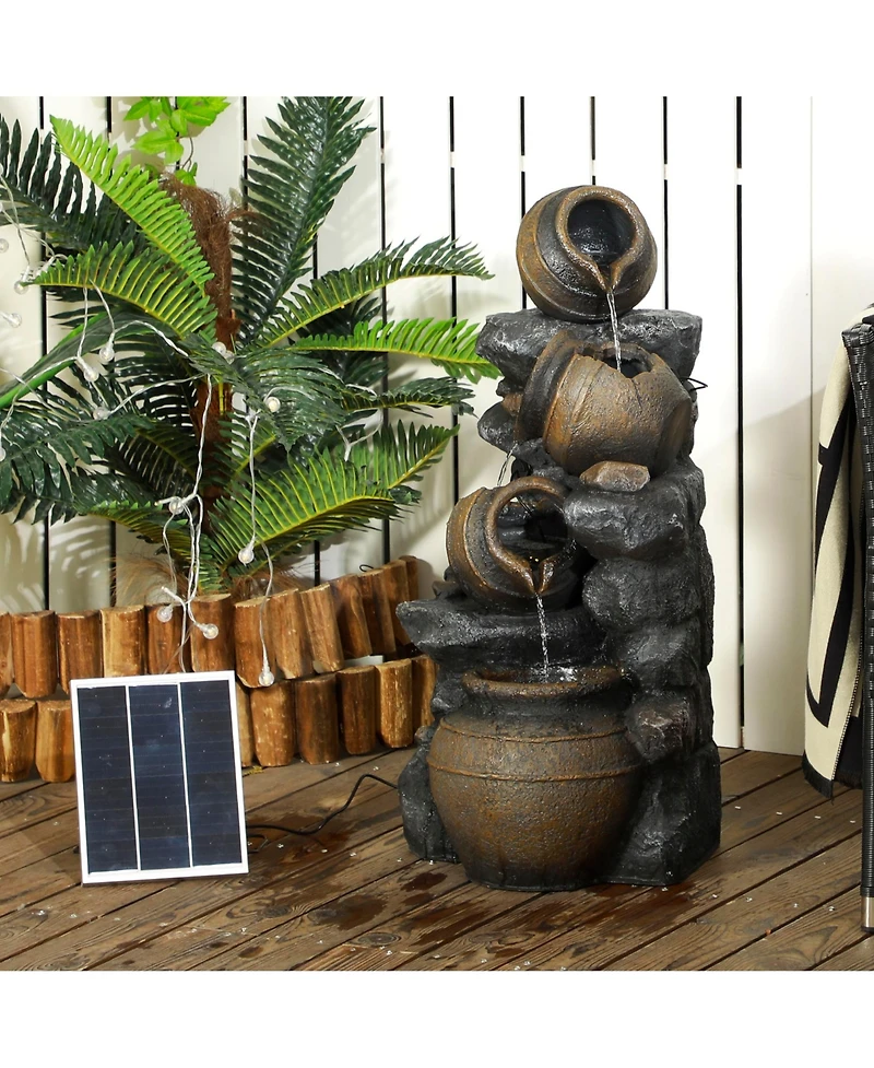 Outsunny 4-Tier 28.3" Resin Solar Water Fountain with Led Lights and Pump