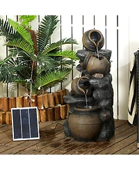 Outsunny 4-Tier 28.3" Resin Solar Water Fountain with Led Lights and Pump