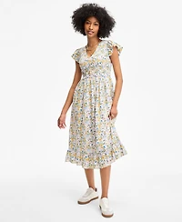 On 34th Women's Printed Smocked Flutter-Sleeve Midi Dress