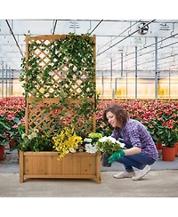 Outdoor Fir Wood Raised Garden Bed Planter Box with High Trellis
