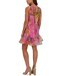 kensie Women's Printed Organza Flounce-Hem Mini Dress