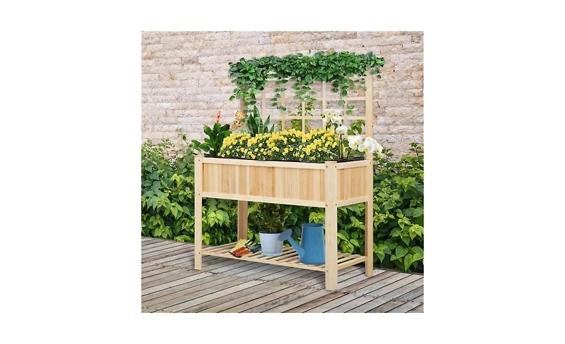 Multi-Functional Wooden Garden Box with Storage and Planter Space