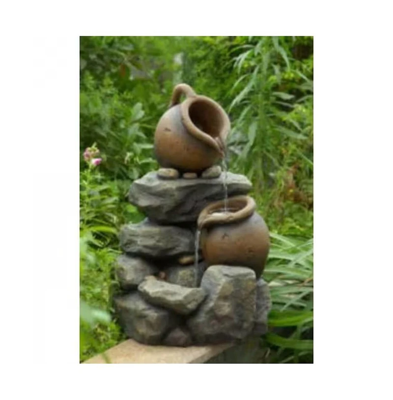 Outdoor Garden Polyresin Rock and Pitchers Waterfall Fountain with Pump