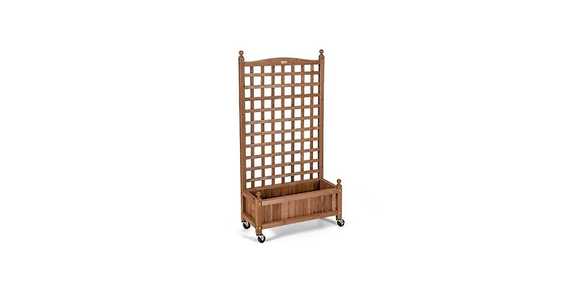 Outdoor Solid Wood Raised Garden Bed Mobile Planter Box with Trellis on Wheels